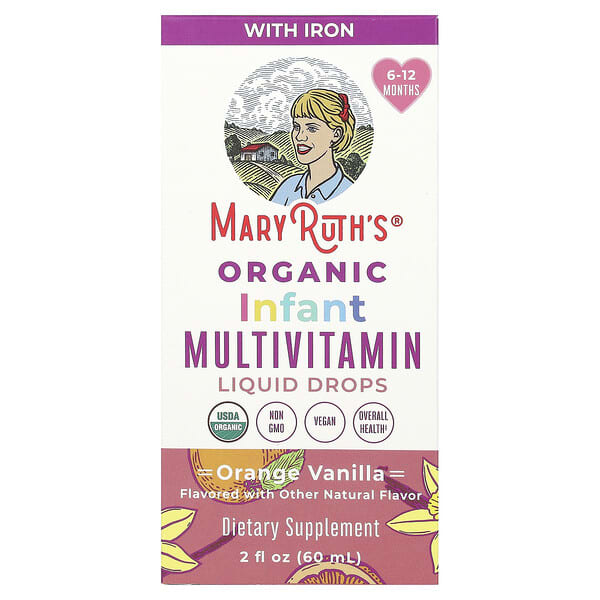 MaryRuth's, Organic Infant Multivitamin Liquid Drops, 6 - 12 Months, Orange Vanilla, 2 fl oz (60 ml)