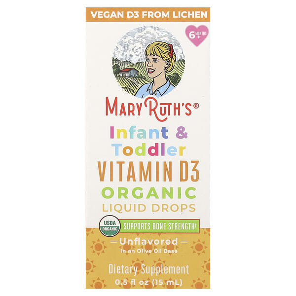 MaryRuth's, Organic Infant & Toddler Vitamin D3 Liquid Drops, 6 Months+, Unflavored, 0.5 fl oz (15 ml)