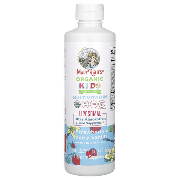 MaryRuth's, Organic Kids Multivitamin Liposomal, Ages 4-13 Years, Strawberry Cherry Vanilla, 15.22 fl oz (450 ml)