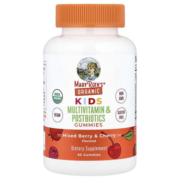 MaryRuth's, Organic Kids Multivitamin & Postbiotics Gummies, Mixed Berry & Cherry, 60 Gummies