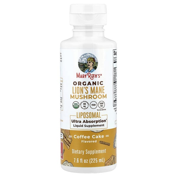 MaryRuth's, Organic Lion's Mane Mushroom, Liposomal Liquid Supplement, Coffee Cake , 7.6 fl oz (225 ml)
