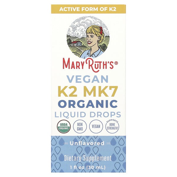 MaryRuth's, Organic Vegan K2 MK7 Liquid Drops, Unflavored, 1 fl oz (30 ml)