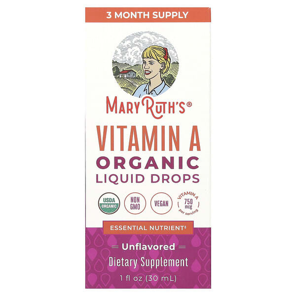 MaryRuth's, Organic Vitamin A Liquid Drops, Unflavored, 750 mcg, 1 fl oz (30 ml)