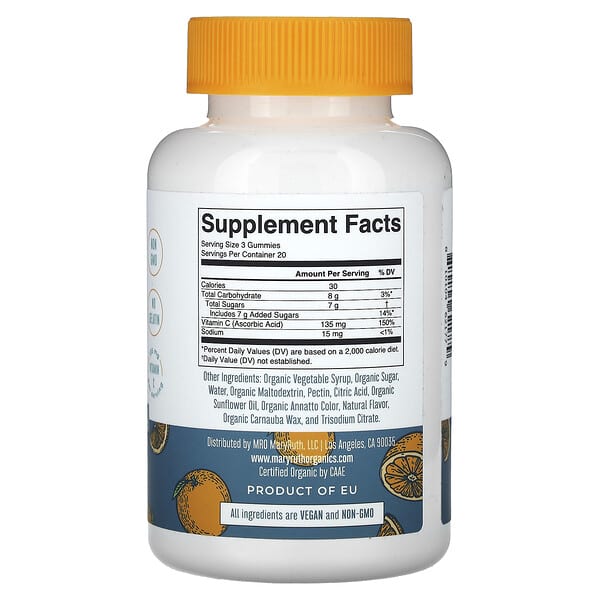 Alternative view of MaryRuth's, Organic Vitamin C Gummies, Orange, 60 Gummies (45 mg per Gummy)