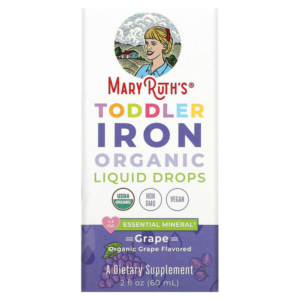 MaryRuth's, Toddler Iron Organic Liquid Drops, 1-3 Years, Grape, 3.5 mg, 2 fl oz (60 ml)