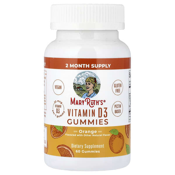 MaryRuth's, Vitamin D3 Gummies, Orange, 25 mcg, 60 Gummies