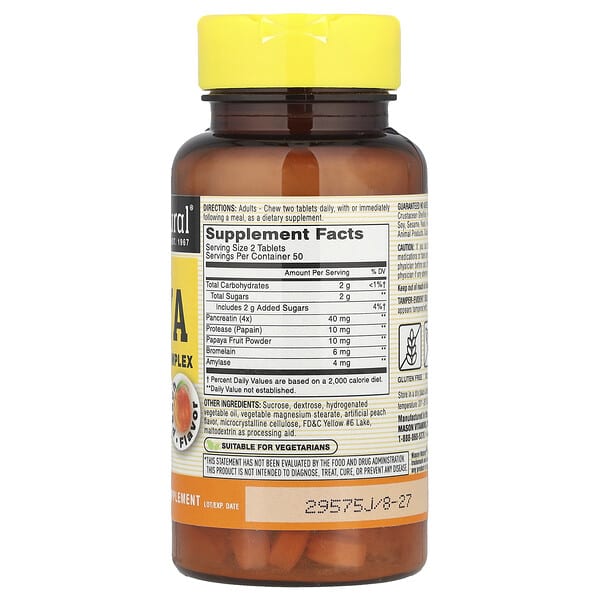Alternative view of Mason Natural, Chewable Papaya, Digestive Enzyme Complex, Peach , 100 Chewables