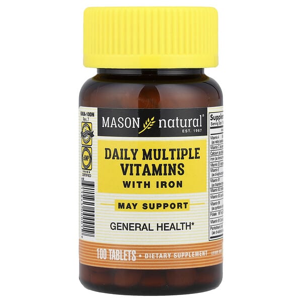 Mason Natural, Daily Multiple Vitamins with Iron, 100 Tablets