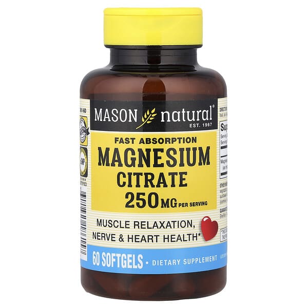 Mason Natural, Fast Absorption Magnesium Citrate, 60 Softgels (125 mg per Softgel)