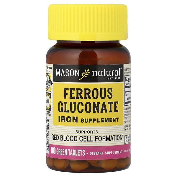 Mason Natural, Ferrous Gluconate, 100 Green Tablets (27 mg per Tablet)