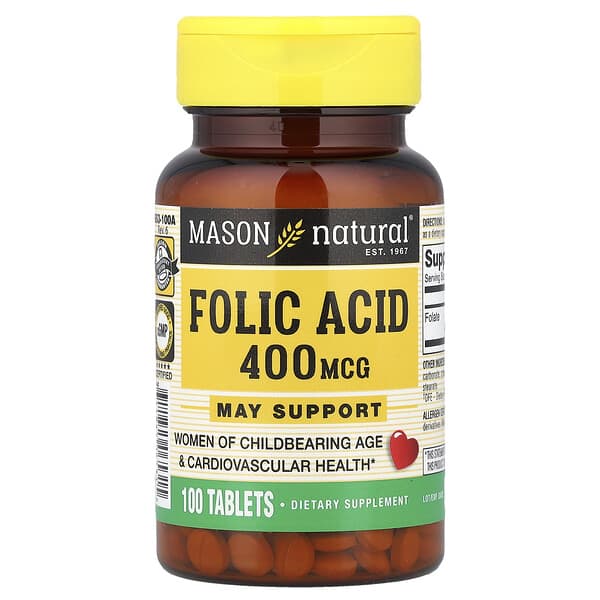 Mason Natural, Folic Acid, 400 mcg, 100 Tablets