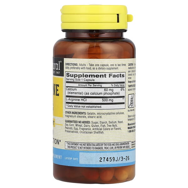 Alternative view of Mason Natural, L-Arginine, 500 mg, 60 Capsules