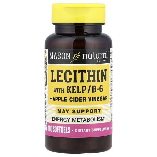Mason Natural, Lecithin with Kelp/B-6 + Apple Cider Vinegar, 100 Softgels