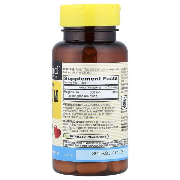 Alternative view of Mason Natural, Magnesium, 500 mg, 100 Tablets