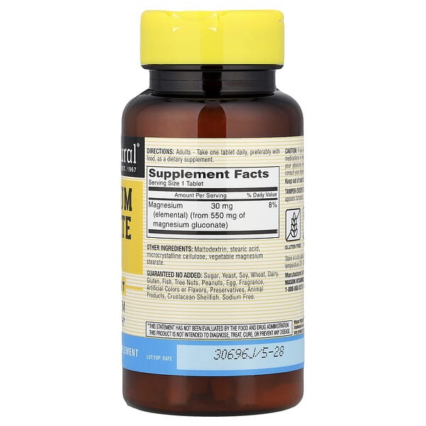 Alternative view of Mason Natural, Magnesium Gluconate, 550 mg, 100 Tablets