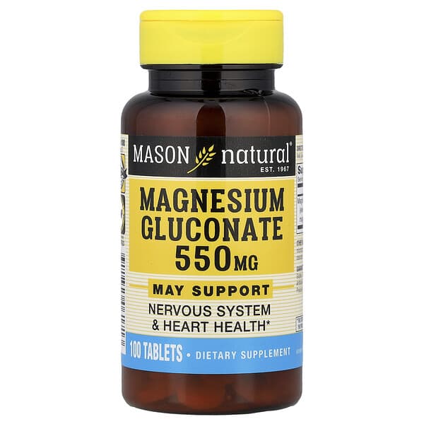 Mason Natural, Magnesium Gluconate, 550 mg, 100 Tablets