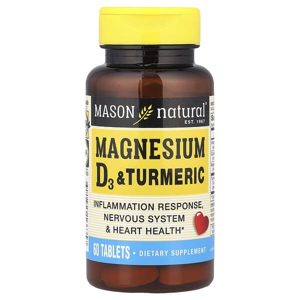 Mason Natural, Magnesium, Vitamin D3 & Turmeric, 60 Tablets