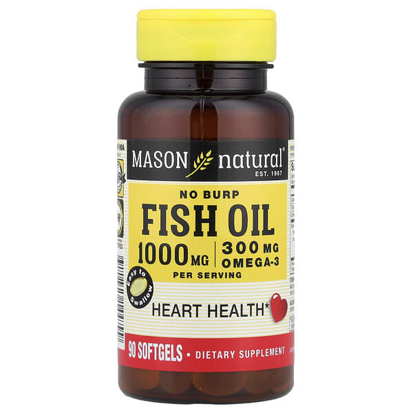 Mason Natural, No Burp Fish Oil, 90 Softgels (500 mg per Softgel)