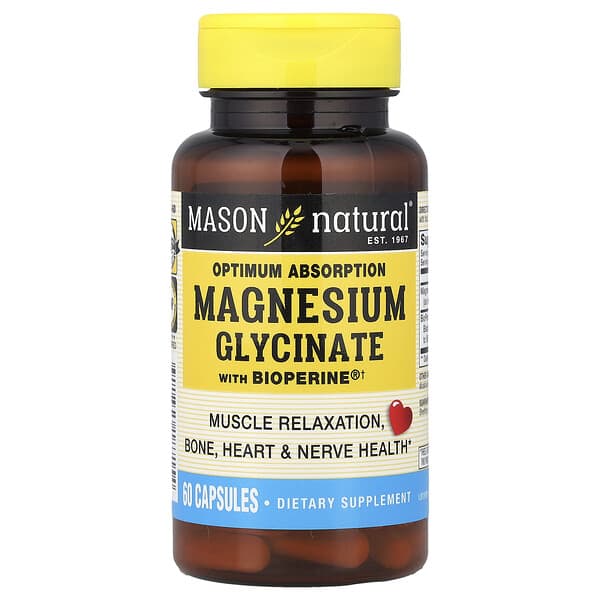 Mason Natural, Optimum Absorption Magnesium Glycinate With BioPerine®, 60 Capsules