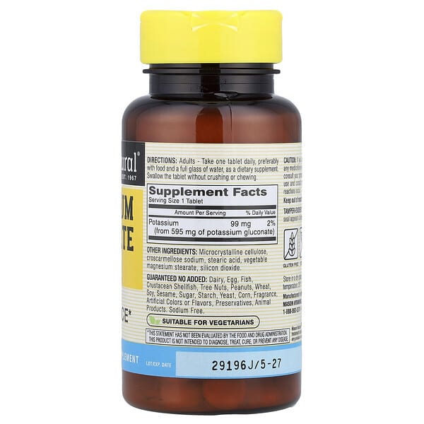 Alternative view of Mason Natural, Potassium Gluconate, 595 mg, 100 Tablets