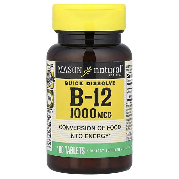 Mason Natural, Quick Dissolve, Vitamin B-12, 1,000 mcg, 100 Tablets