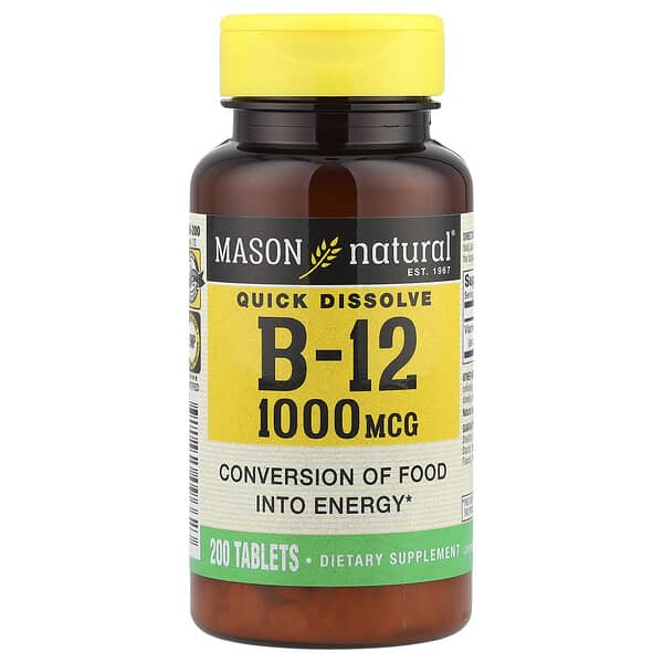 Mason Natural, Quick Dissolve, Vitamin B-12, 1,000 mcg, 200 Tablets