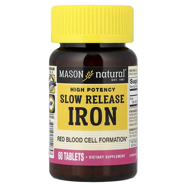 Mason Natural, Slow Release Iron, High Potency, 60 Tablets (50 mg per Tablet)