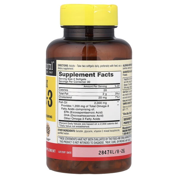 Alternative view of Mason Natural, Ultra Max Omega-3, 60 Softgels (600 mg per Softgel)