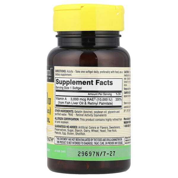 Alternative view of Mason Natural, Vitamin A from Fish Liver Oil, 3,000 mcg (10,000 IU), 100 Softgels