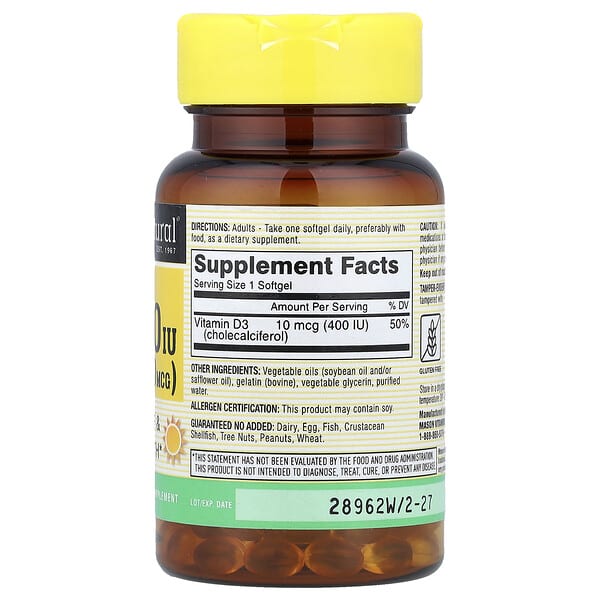 Alternative view of Mason Natural, Vitamin D3, 10 mcg (400 IU), 100 Softgels