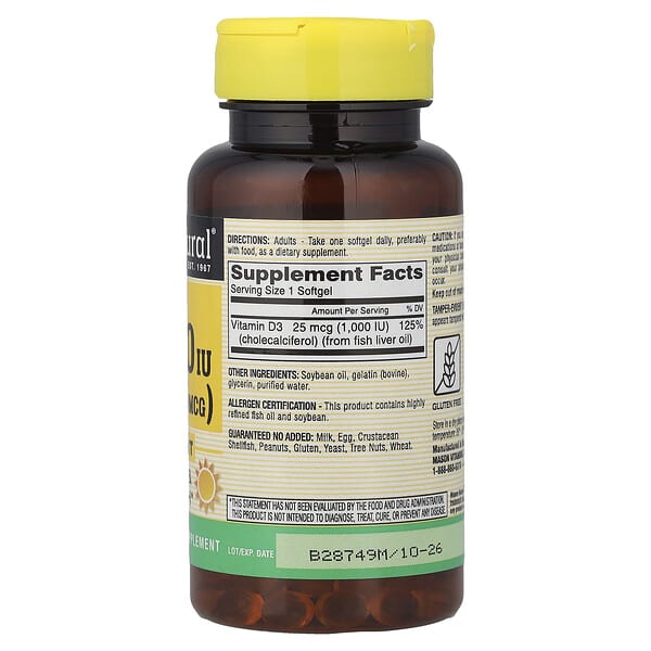 Alternative view of Mason Natural, Vitamin D3, 25 mcg (1,000 IU), 120 Softgels