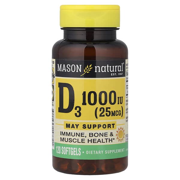 Mason Natural, Vitamin D3, 25 mcg (1,000 IU), 120 Softgels