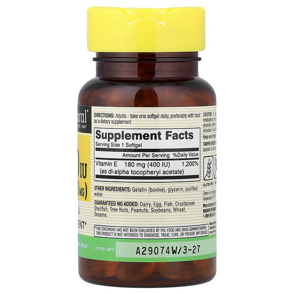 Alternative view of Mason Natural, Vitamin E, 180 mg (400 IU), 100 Softgels
