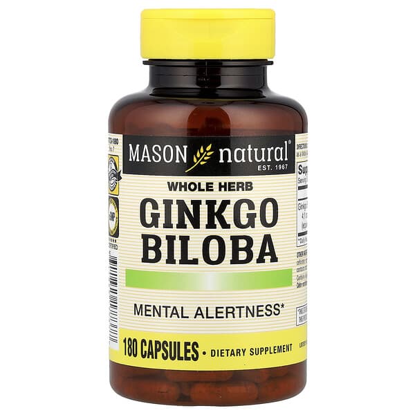 Mason Natural, Whole Herb Ginkgo Biloba, 180 Capsules (125 mg per Capsule)