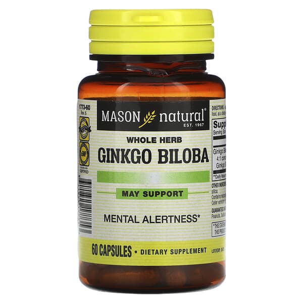 Mason Natural, Whole Herb Ginkgo Biloba, 60 Capsules (125 mg per Capsule)