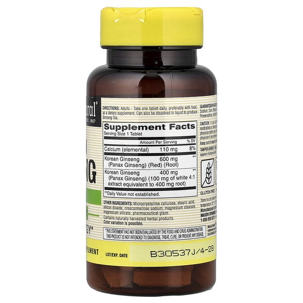 Alternative view of Mason Natural, Whole Herb Korean Ginseng, 60 Tablets
