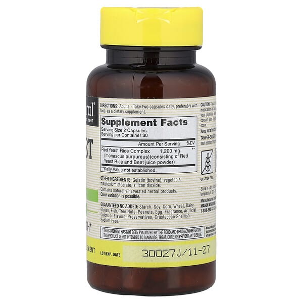 Mason Natural, Whole Herb Red Yeast Rice, 60 Capsules (600 mg per Capsule)