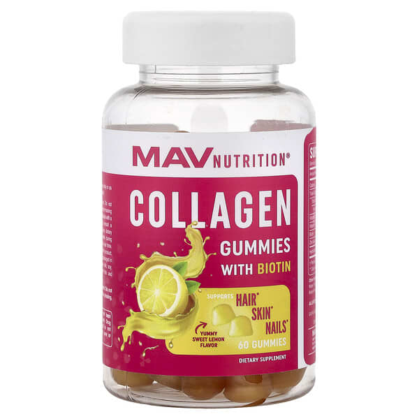 MAV Nutrition, Collagen Gummies with Biotin, Sweet Lemon, 60 Gummies