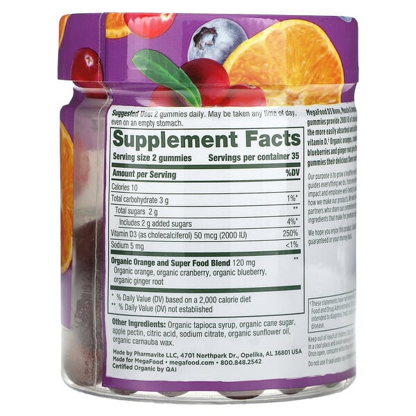 Alternative view of MegaFood, D3, Mixed Fruit, 70 Gummies (25 mcg (1,000 IU) per Gummy)