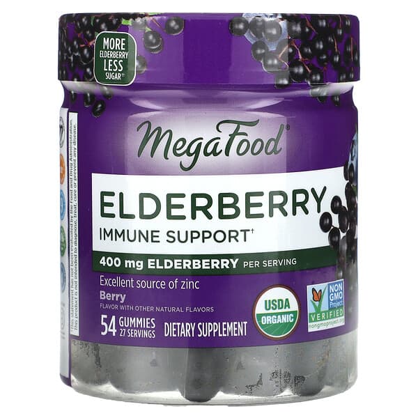 MegaFood, Elderberry Immune Support Gummies, Berry, 54 Gummies