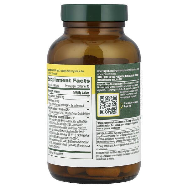 Alternative view of MegaFood, MegaFlora™, Probiotic + Prebiotic with Turmeric, 90 Capsules