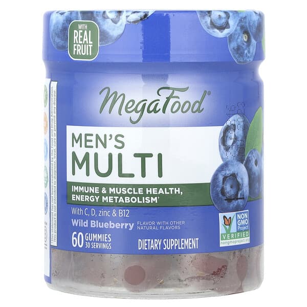 MegaFood, Men's Multi, Wild Blueberry, 60 Gummies