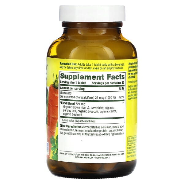 Alternative view of MegaFood, Vitamin D3, 25 mcg (1,000 IU), 90 Tablets