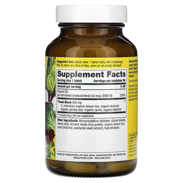Alternative view of MegaFood, Vitamin D3, 50 mcg (2,000 IU), 60 Tablets