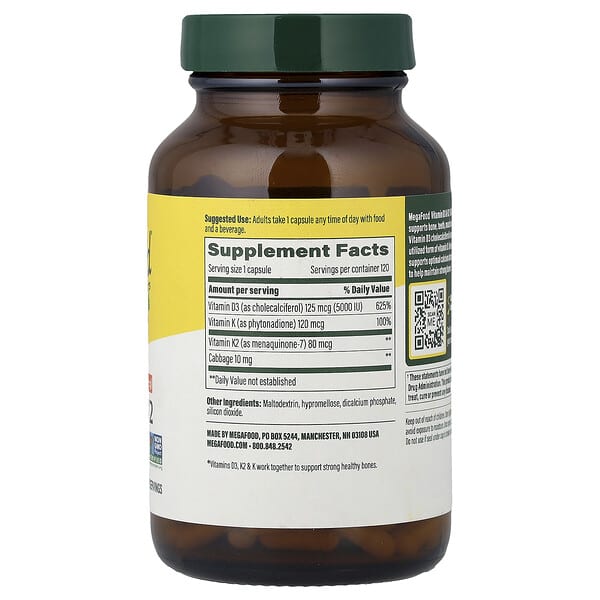 Alternative view of MegaFood, Vitamin D3 & K2, 120 Mini Capsules