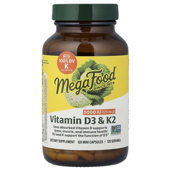 MegaFood, Vitamin D3 & K2, 120 Mini Capsules