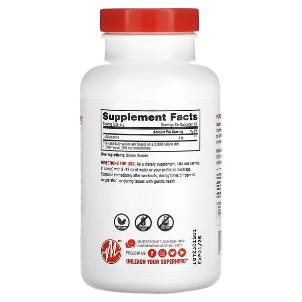 Alternative view of Metabolic Nutrition, L-Glutamine, Unflavored, 3.52 oz (100 g)