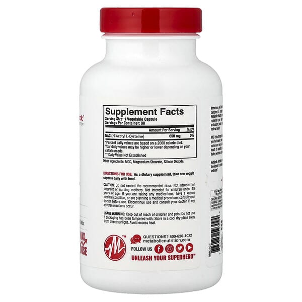 Alternative view of Metabolic Nutrition, NAC, 90 Capsules (650 mg per Capsule)