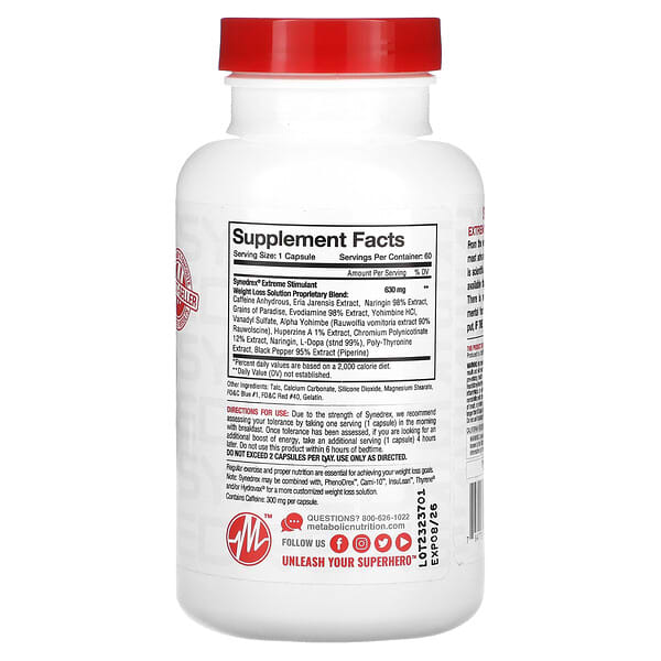 Alternative view of Metabolic Nutrition, Synedrex, Extreme Stimulant Weight Loss Solution, 60 Capsules