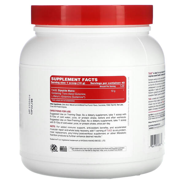 Alternative view of Metabolic Nutrition, T.A.G., Fruit Punch, 400 g